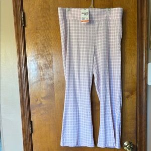 NWT HUE Light Pink Plaid Pants Gingham Cotton Cropped Flare Size 1X
